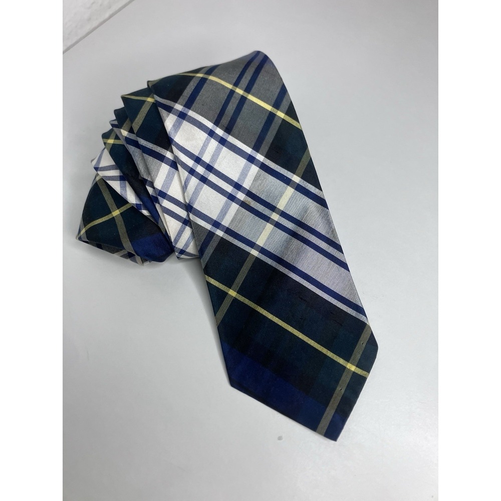 VTG Polo Ralph Lauren Men's Green Blue Plaid Tie 100% Silk Hand Made In Italy